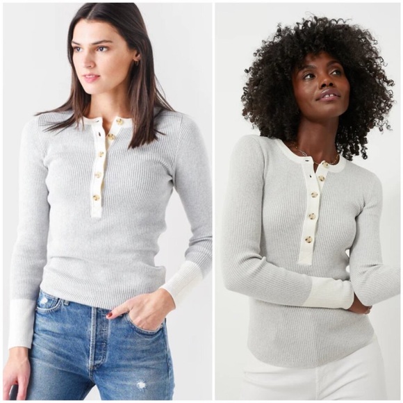 Faherty Tops - FAHERTY Mikki Henley Top Colorblock Ribbed Organic Cotton Cashmere Knit size M